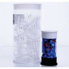 07-0020B-201 - Kit comprenant inserts ronds 350 µL, verre borosilicate de Type I, clair, bouchons à pression bleu et septa FEP/silicone prefendus, 8 mm, EVA 
