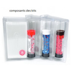 09-2210R - Kit de fioles de 9 mm en verre brun avec pastille d'annotation, bouchon rouge PTFE 
