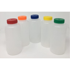 WGW800P - Pissettes integrales rondes, col large, 500 ml  avec capuchons rouge, jaune, bleu, vert et orange