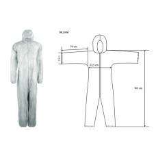 RBC005	Cotte, bleu de travail à capuche, PP blanche, taille XXXL (1 unt.)