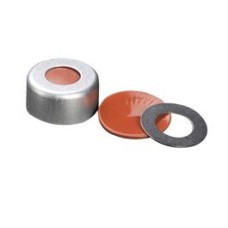 11-0022AT - Scellage à sertir avec joint torique metallique AlumiTin, 11 mm, argent, avec septa ETFE/silicone rouge brûle 