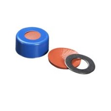 11-0022BT - Scellage à sertir avec joint torique metallique AlumiTin, 11 mm, bleu, avec septa ETFE/silicone rouge brûle 