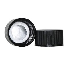 110060-666 - Bouchon Wheaton 10 mm en polypropylene noir avec garniture aluminium. S’adapte au flacon Dram Wheaton 151062