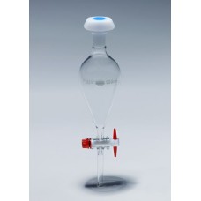 2180/02M - Ampoule à decanter forme poire, 50ml, Cle PTFE. Livree avec un bouchon verre et un bouchon PE