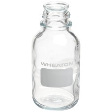 219455 - Flacon gaine plastique pour reactif/milieu, verre clair, 125 mL, sans bouchon visse 33-430, bouchon vendu separement, 55 mm x 119 mm 