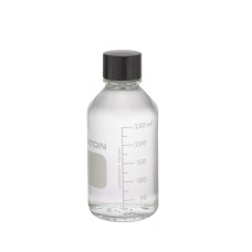 219755 - Flacon de milieu, 125 mL, clair, gradue, avec bouchon plein 33-430 phenolique noir à joint caoutchouc 14B, autoclavable 