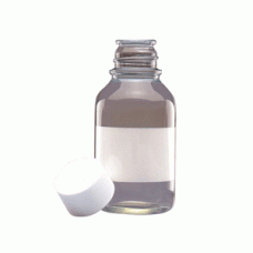 221014 - Flacon de reactif gaine plastique en verre borosilicate clair, 125 mL, avec bouchon visse 33-430 en polypropylene blanc à joint PTFE 