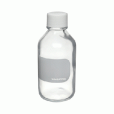 221017 - Flacon de reactif gaine plastique en verre borosilicate clair, 250 mL, avec bouchon visse 33-430 en polypropylene blanc à joint PTFE 