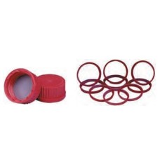 240750 - Bouchon visse en PBT rouge avec joint silicone à face PTFE pour flacon de milieu WHEATON® Lab 45TM, 45 mm 