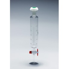 3590/01 - Ampoule cylindrique gradee bouche 50ml cle PTFE tube d'ecoulement lisse 19/26, avec un bouchon verre et un bouchon PE