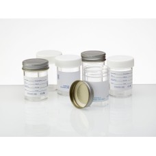 360099 - Recipient Wheaton en polystyrene 60 ml, etiquette vierge, capuchon en metal
