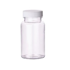 W209690 - Flacon plastique PET conditionneur à col large 60 ml, coloris naturel, avec bouchon à joint PE en polypropylene blanc (Boîte de 48)