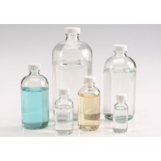W216811 - Flacon rond Boston, verre clair, contenance 32 oz avec bouchon visse 33-400 en polypropylene blanc à joint en mousse polyethylene face PTFE, diametre 94 mm x 206 mm 