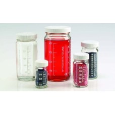 W216978 - Flacon gradue ValumetricTM, verre clair, contenance 1 oz avec bouchon visse 33-400 phenolique noir à joint caoutchouc, diametre 34 mm x 68 mm 