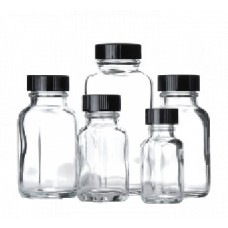W217881 - Flacon en verre carre français 1000 ml type III, clair, avec bouchon à joint polypropylene PE blanc (Boîte de 12)