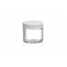 W217906 - Flacon en verre carre français 30 ml type III, clair, avec bouchon à joint polypropylene polyvinyle blanc (Boîte de 48)