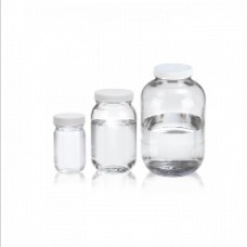 W217922 - Flacon en verre à col large standard 1000 ml type III, clair, avec bouchon à joint polypropylene PTFE blanc (Boîte de 12)