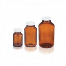 W217931 - Flacon en verre à col large 1250 ml type III, ambre, avec bouchon à joint polypropylene PTFE blanc (Boîte de 6)