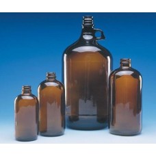 W217963 - Flacon en verre conditionneur à col large 250 ml type III, ambre, avec bouchon à joint en polypropylene polyvinyle blanc, gaine plastique (Boîte de 24)