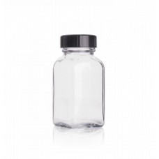 W218800 - Flacon en verre carre tablette 30 ml type III, clair, avec bouchon à joint phenolique noir conique PE (Boîte de 288)