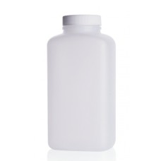 W218818 - Flacon plastique oblong à col large HDPE 1000 ml, coloris naturel, avec bouchon à joint PE en polypropylene blanc (Boîte de 12)