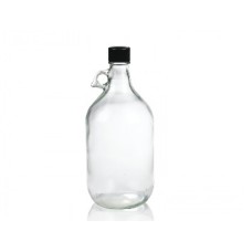W220994 - Pichet en verre 2000 ml type III, clair, avec bouchon à joint polypropylene PE blanc (Boîte de 6)