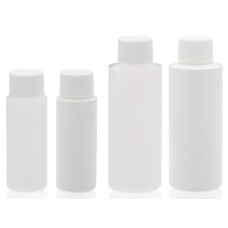 W221181 - Flacon plastique rond cylindrique HDPE 500 ml, coloris naturel, avec bouchon à joint PE en polypropylene blanc (Boîte de 24)