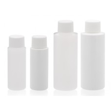 W221182 - Flacon plastique rond cylindrique HDPE 500 ml, coloris naturel, avec bouchon à joint PE en polypropylene blanc (Boîte de 18)