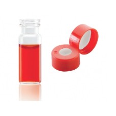 W224620-0303 - Fiole en verre clair borosilicate de Type I, 12 x 32, avec scellage de type bouchon à pression rouge à joint PTFE/silicone/PTFE 