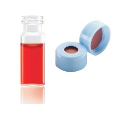 W224620-0304 - Fiole en verre clair borosilicate de Type I, 12 x 32, avec scellage de type bouchon à pression bleu à joint PTFE/silicone/PTFE 