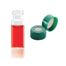 W224620-0307 - Fiole en verre clair borosilicate de Type I, 12 x 32, avec scellage de type bouchon à pression vert à joint PTFE/silicone/PTFE 