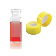 W224621-0205 - Fiole en verre clair borosilicate de Type I, 12 x 32, avec pastille d'annotation et scellage de type bouchon à pression jaune à joint silicone PTFE 