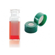 W224621-0207 - Fiole en verre clair borosilicate de Type I, 12 x 32, avec pastille d'annotation et scellage de type bouchon à pression vert à joint silicone PTFE 