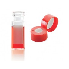 W224621-0303 - Fiole en verre clair borosilicate de Type I, 12 x 32, avec pastille d'annotation et scellage de type bouchon à pression rouge à joint PTFE/silicone/PTFE 