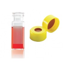 W224621-0305 - Fiole en verre clair borosilicate de Type I, 12 x 32, avec pastille d'annotation et scellage de type bouchon à pression jaune à joint PTFE/silicone/PTFE 
