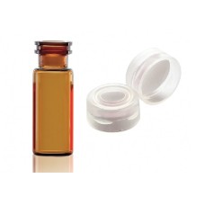 W224622-02 - Fiole en verre brun borosilicate de Type I, 12 x 32, avec scellage de type bouchon à pression naturel à joint silicone PTFE 