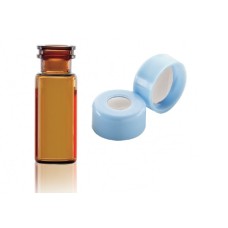 W224622-0204 - Fiole en verre brun borosilicate de Type I, 12 x 32, avec scellage de type bouchon à pression bleu à joint silicone PTFE 