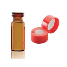 W224622-0303 - Fiole en verre brun borosilicate de Type I, 12 x 32, avec scellage de type bouchon à pression rouge à joint PTFE/silicone/PTFE 