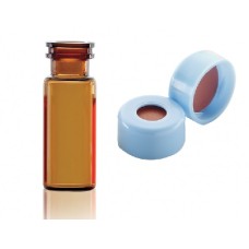 W224622-0304 - Fiole en verre brun borosilicate de Type I, 12 x 32, avec scellage de type bouchon à pression bleu à joint PTFE/silicone/PTFE 