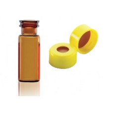W224622-0305 - Fiole en verre brun borosilicate de Type I, 12 x 32, avec scellage de type bouchon à pression jaune à joint PTFE/silicone/PTFE 