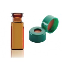 W224622-0307 - Fiole en verre brun borosilicate de Type I, 12 x 32, avec scellage de type bouchon à pression vert à joint PTFE/silicone/PTFE 