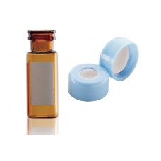 W224623-0204 - Fiole en verre brun borosilicate de Type I, 12 x 32, avec pastille d'annotation et scellage de type bouchon à pression bleu à joint silicone PTFE 