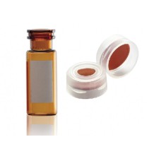 W224623-03 - Fiole en verre brun borosilicate de Type I, 12 x 32, avec pastille d'annotation et scellage de type bouchon à pression naturel à joint PTFE/silicone/PTFE 