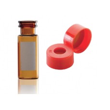 W224623-0303 - Fiole en verre brun borosilicate de Type I, 12 x 32, avec pastille d'annotation et scellage de type bouchon à pression rouge à joint PTFE/silicone/PTFE 