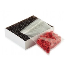 W225157-0103 - Fiole en verre brun de Type I, 12 x 32, avec pastille d'annotation et bouchon rouge à joint PTFE/silicone rouge 