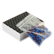 W225173-0304 - E-Z Vial® haut serti en verre brun de Type I, 12 x 32, avec pastille d'annotation et scellage bleu à septum PTFE/silicone/PTFE 