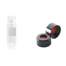 W225327-0101 - Fiole 0,3 mL en verre clair borosilicate de Type I avec pastille d'annotation et bouchon noir à joint PTFE/ silicone rouge 