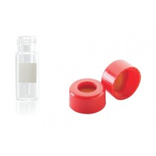 W225327-0103 - Fiole 0,3 mL en verre clair borosilicate de Type I avec pastille d'annotation et bouchon rouge à joint PTFE/ silicone rouge 