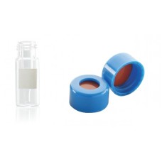 W225327-0104 - Fiole 0,3 mL en verre clair borosilicate de Type I avec pastille d'annotation et bouchon bleu à joint PTFE/ silicone rouge 