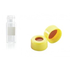 W225327-0105 - Fiole 0,3 mL en verre clair borosilicate de Type I avec bouchon jaune à joint PTFE/silicone rouge 